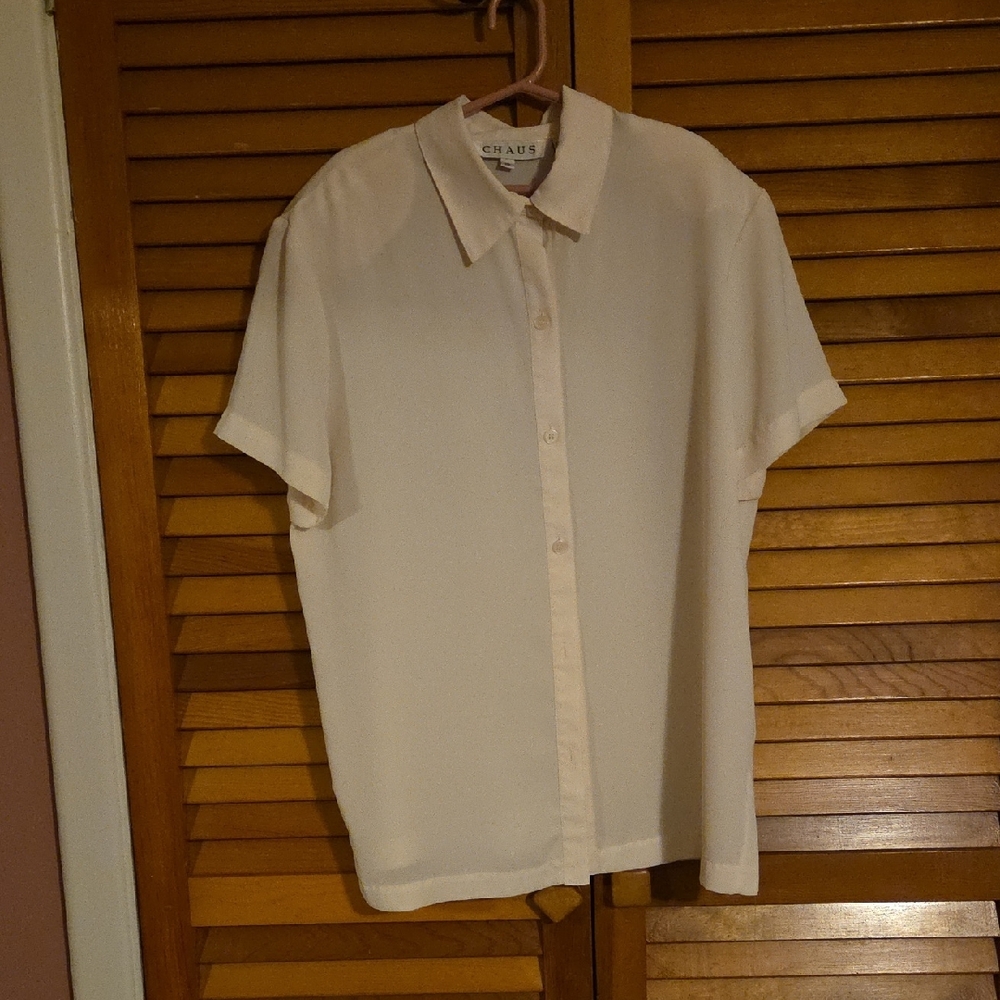 Chaus Men's Casual Cream Button Down Shirt